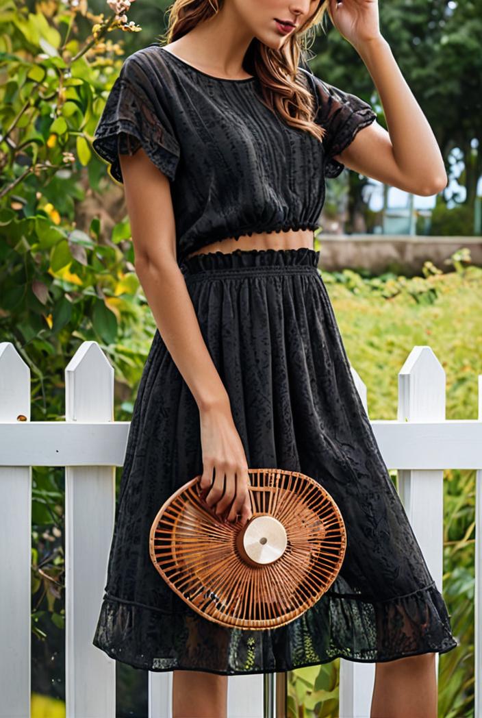 round neck tie polka dot pleated short sleeve midi dress 116247