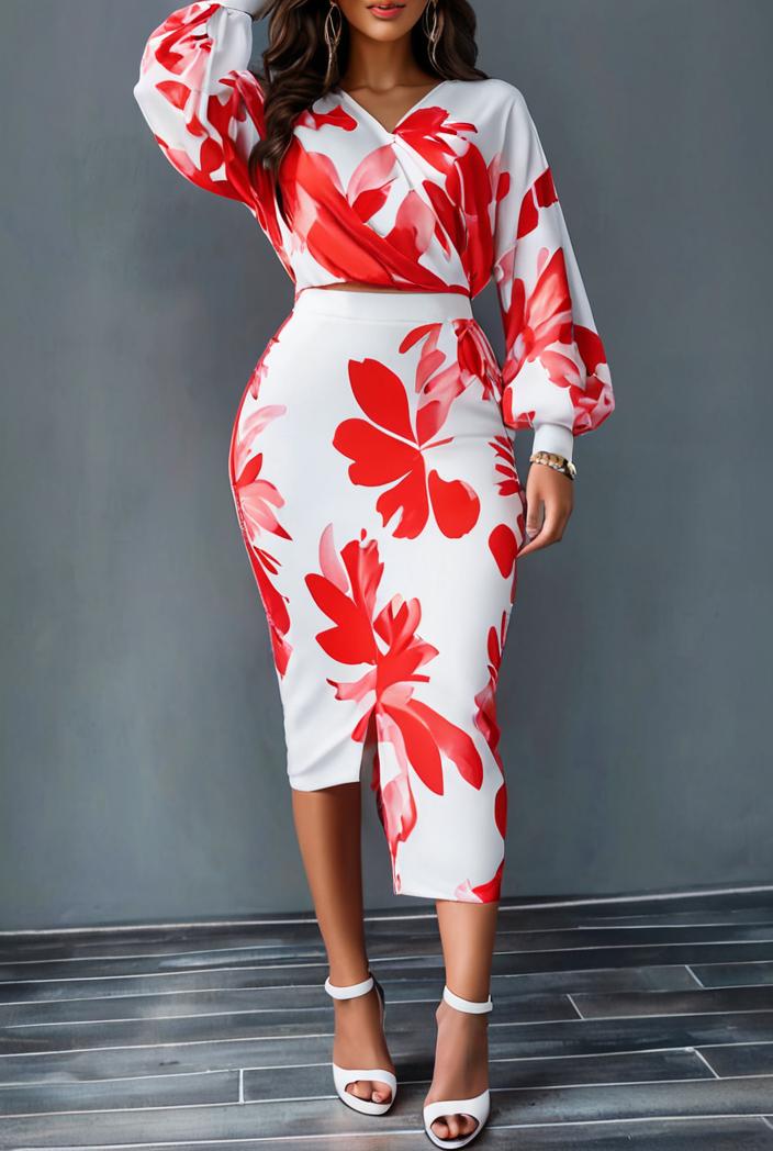 tie dye printed long sleeve ruffle fitted dress 133678