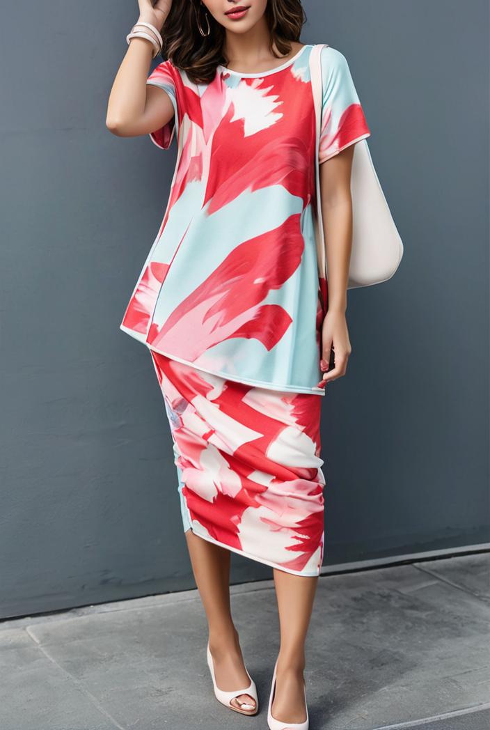 tie dye printed long sleeve ruffle fitted dress 133679