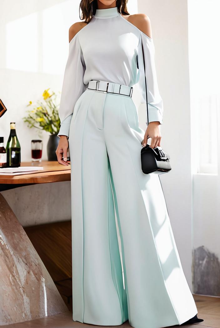 women s jumpsuits long sleeve one shoulder lace up wide leg jumpsuit 146419