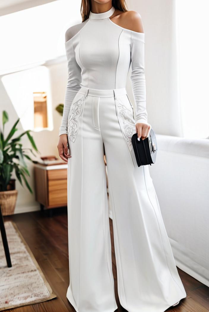 women s jumpsuits long sleeve one shoulder lace up wide leg jumpsuit 146425