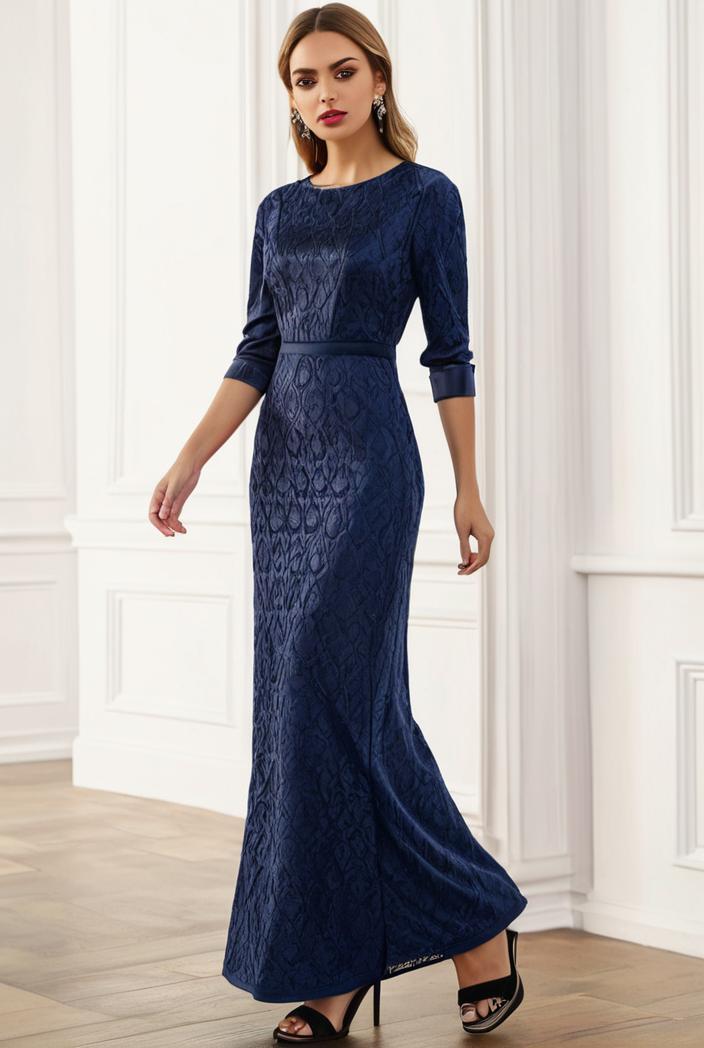 3 4 sleeve bodycon plunging back sequin evening dress 149956