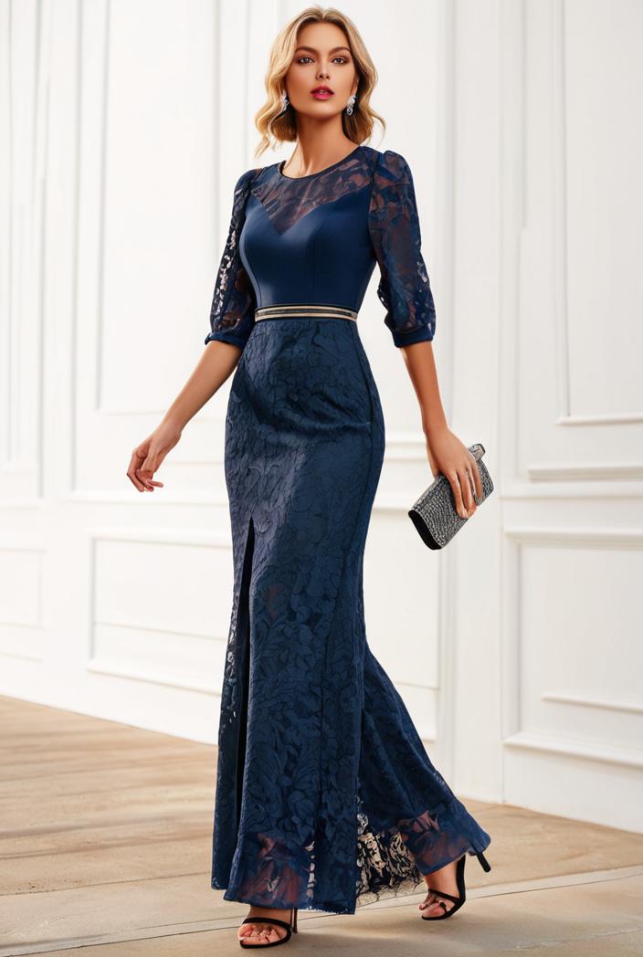 3 4 sleeve bodycon plunging back sequin evening dress 149960
