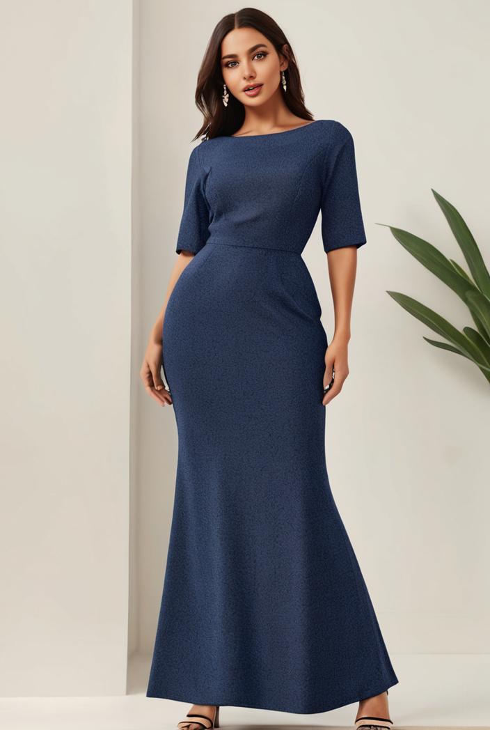 3 4 sleeve bodycon plunging back sequin evening dress 149963