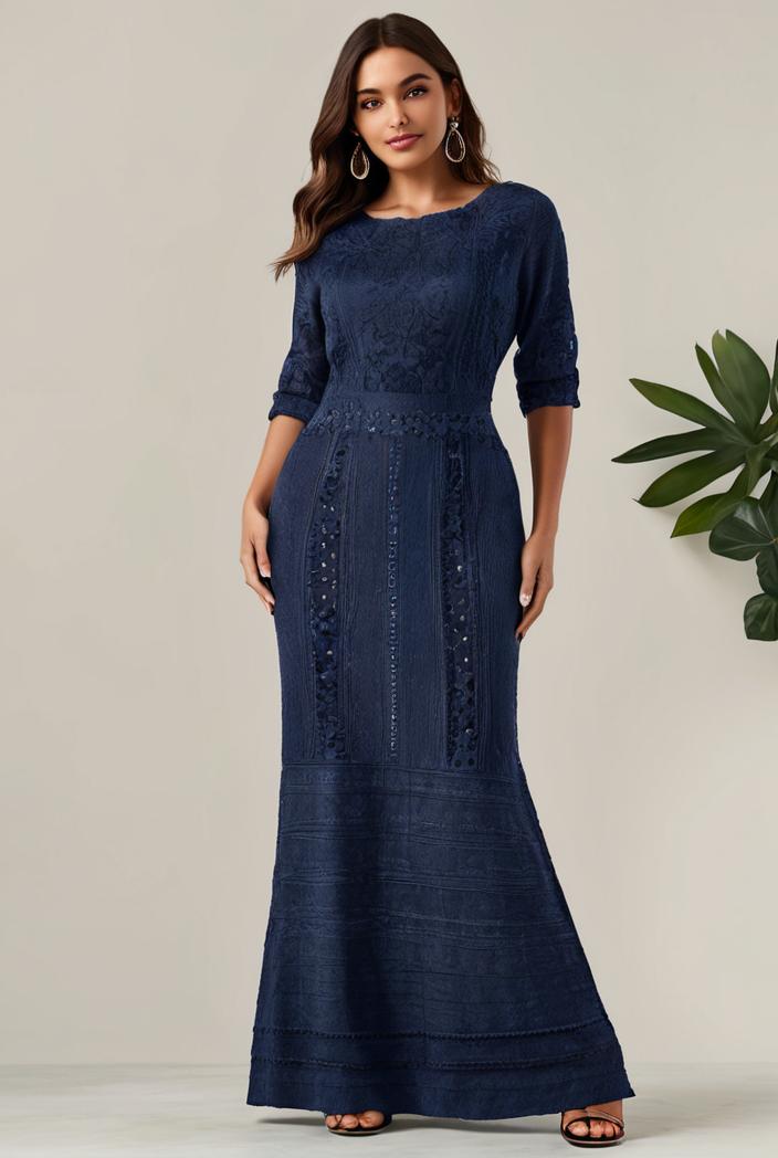 3 4 sleeve bodycon plunging back sequin evening dress 149964