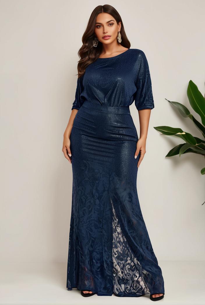 3 4 sleeve bodycon plunging back sequin evening dress 149968