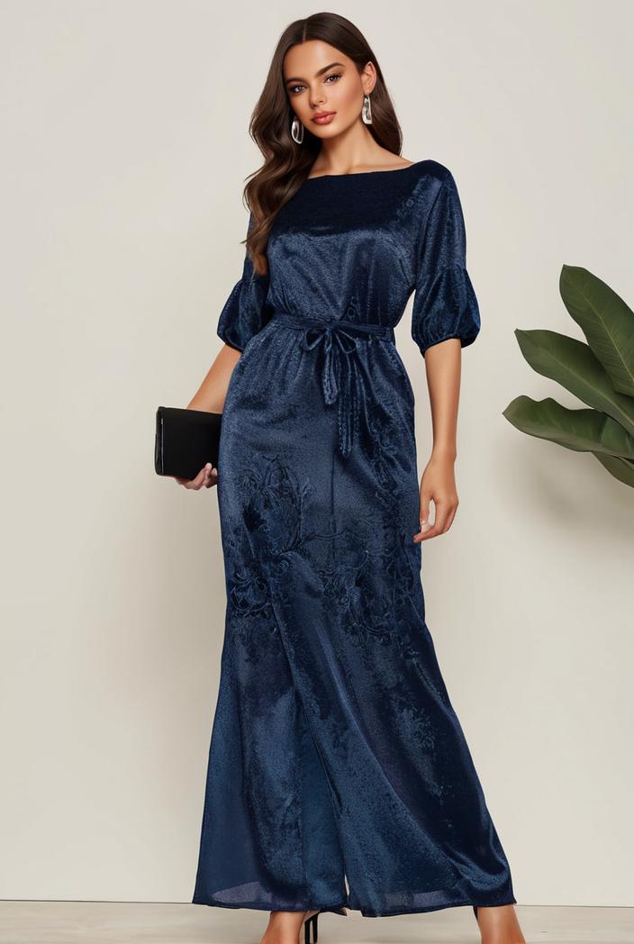3 4 sleeve bodycon plunging back sequin evening dress 149969
