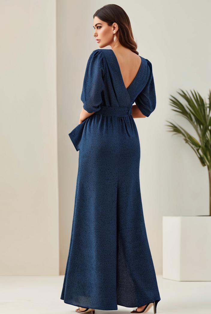 3 4 sleeve bodycon plunging back sequin evening dress 149979