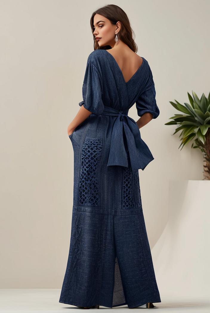 3 4 sleeve bodycon plunging back sequin evening dress 149980