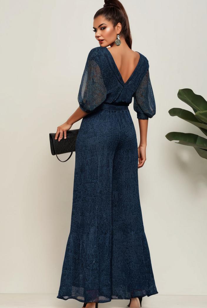 3 4 sleeve bodycon plunging back sequin evening dress 149985