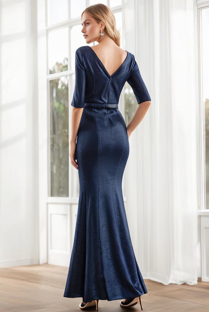 3 4 sleeve bodycon plunging back sequin evening dress 149990