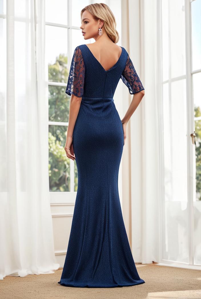 3 4 sleeve bodycon plunging back sequin evening dress 149991