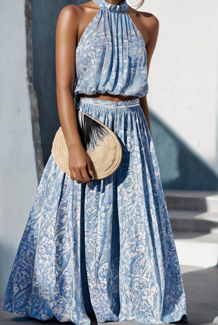 floral print halter bohemian long skirt 114801