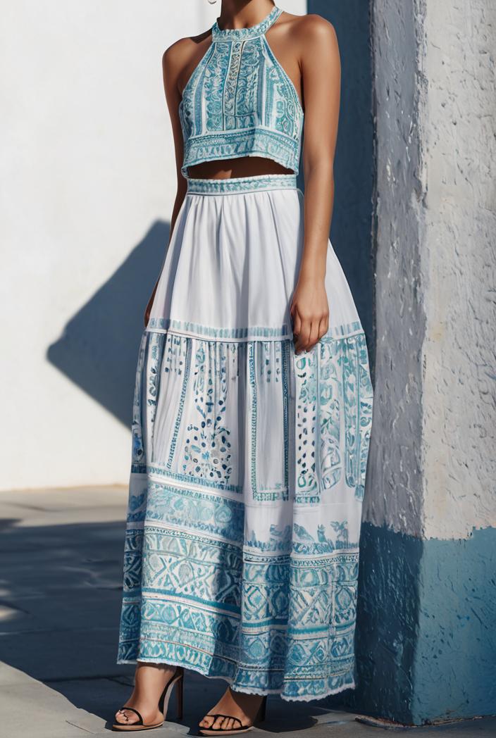 floral print halter bohemian long skirt 114804