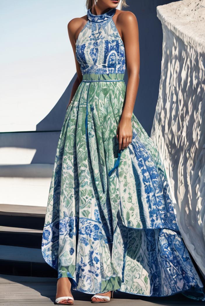 floral print halter bohemian long skirt 114808