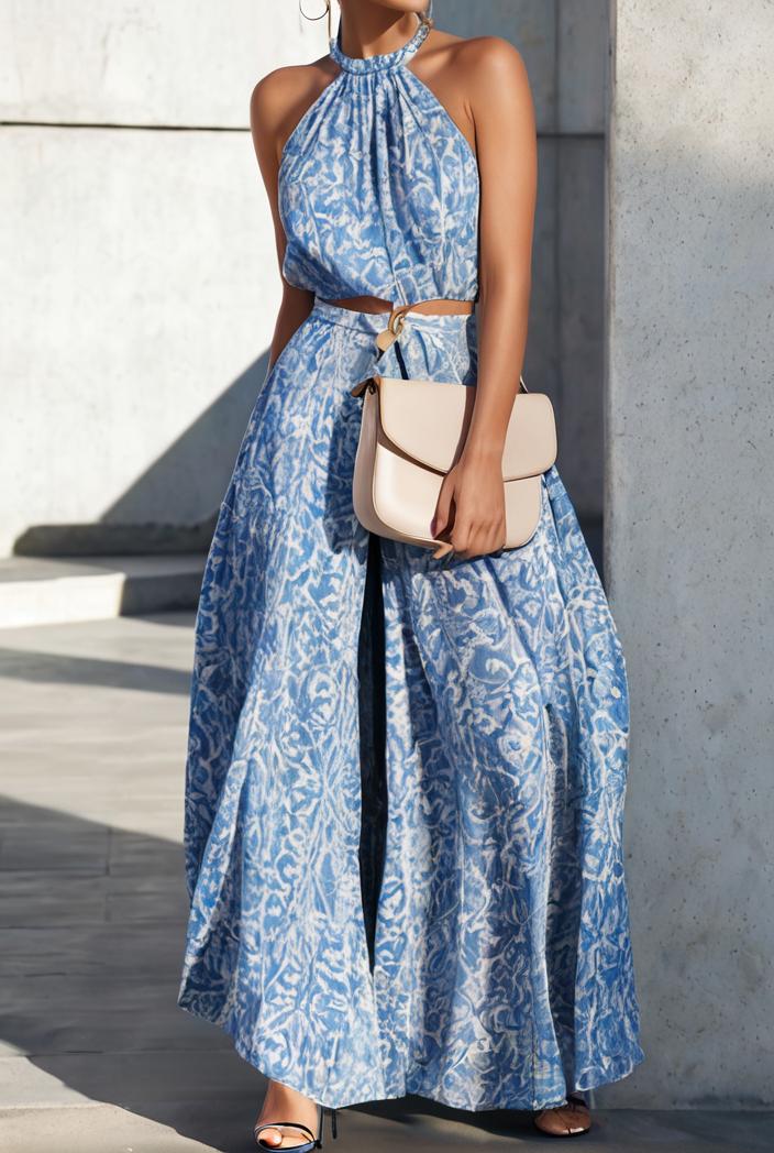 floral print halter bohemian long skirt 114822