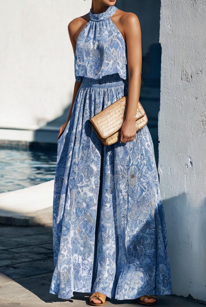 floral print halter bohemian long skirt 114820