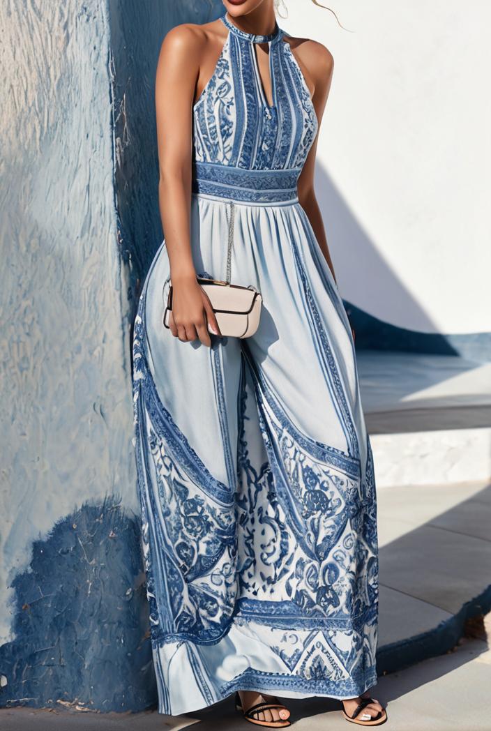 floral print halter bohemian long skirt 114829