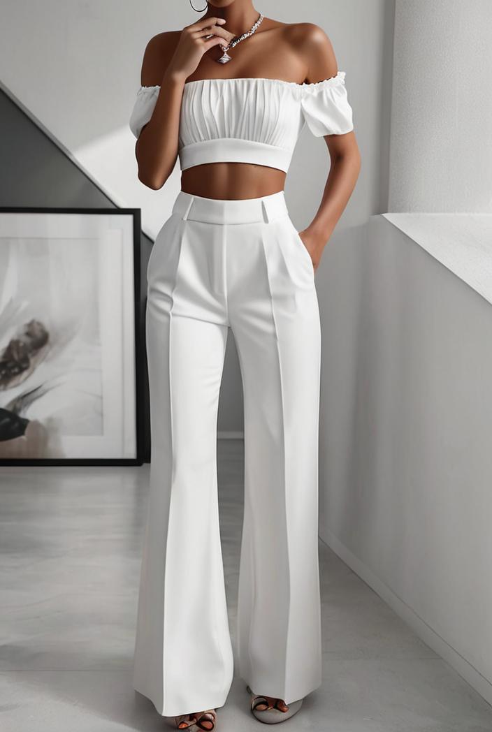 one shoulder crop top mopping pants two piece suit 126129