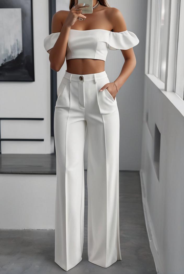 one shoulder crop top mopping pants two piece suit 126137