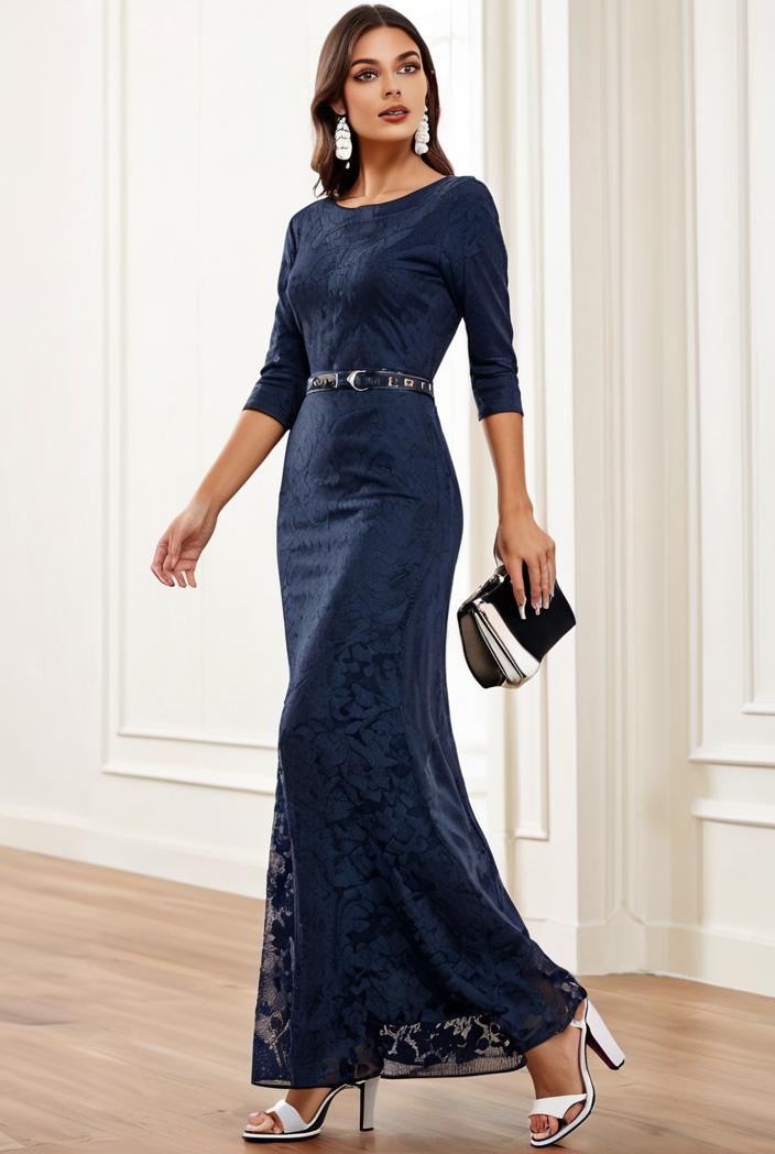 3 4 sleeve bodycon plunging back sequin evening dress 100033