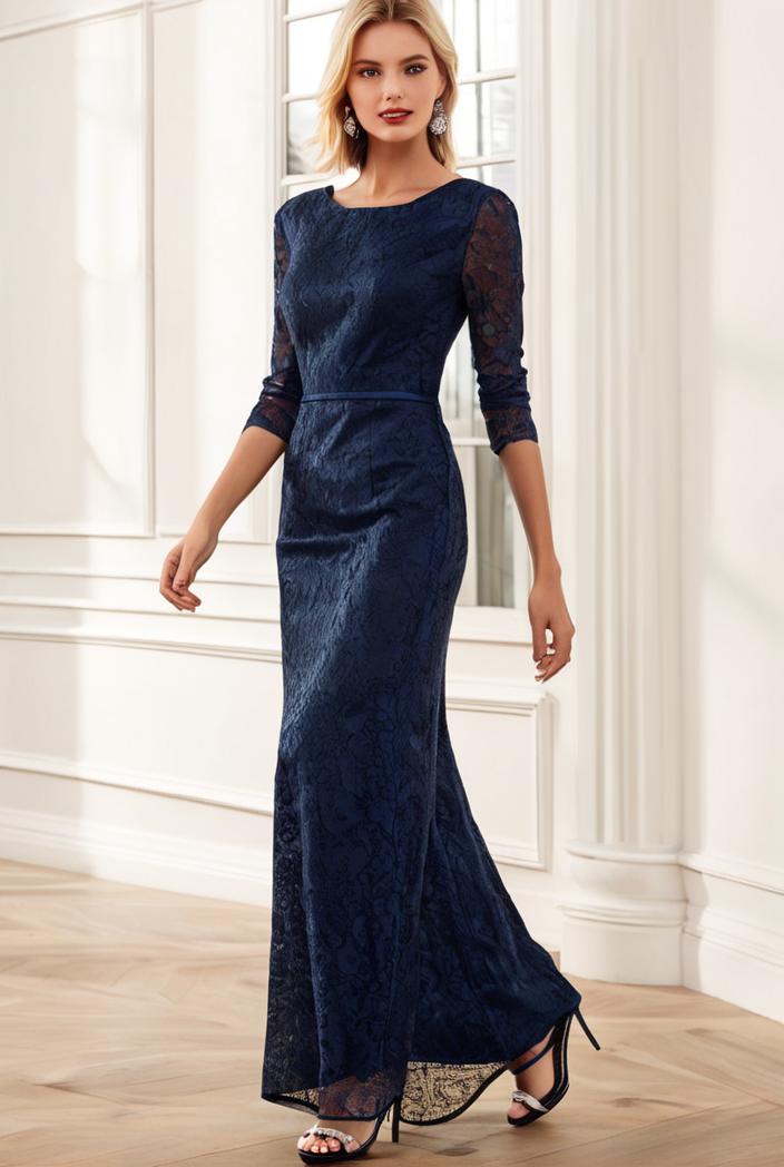 3 4 sleeve bodycon plunging back sequin evening dress 100034