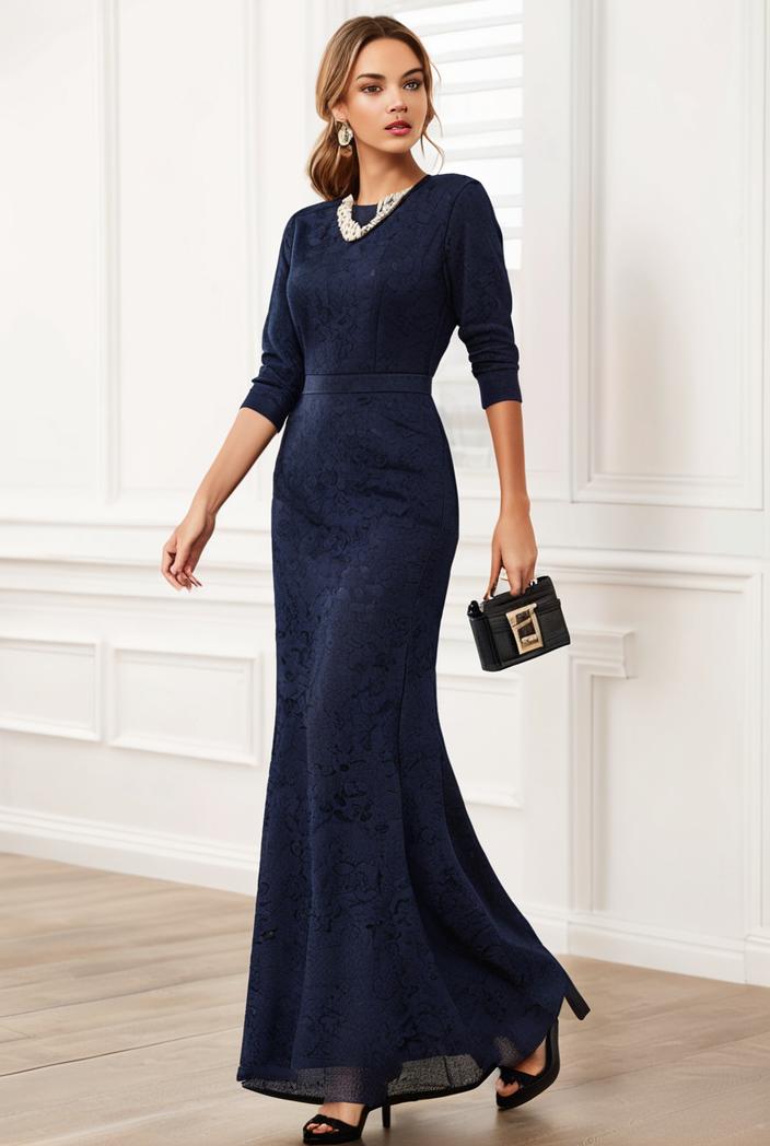 3 4 sleeve bodycon plunging back sequin evening dress 100036