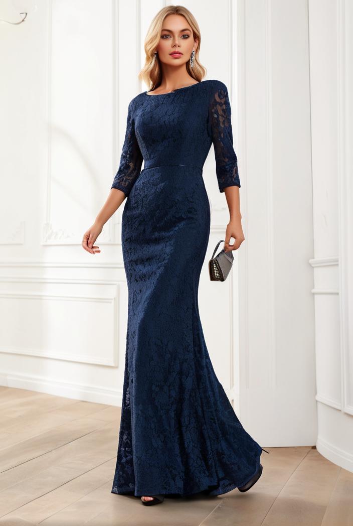 3 4 sleeve bodycon plunging back sequin evening dress 100040