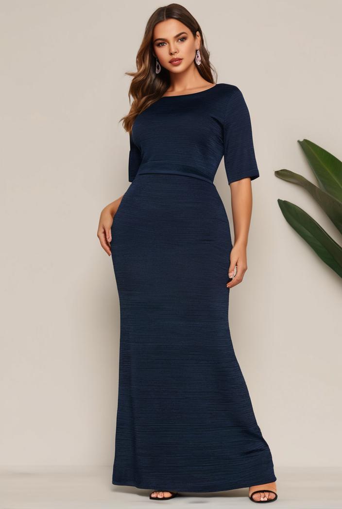 3 4 sleeve bodycon plunging back sequin evening dress 100042