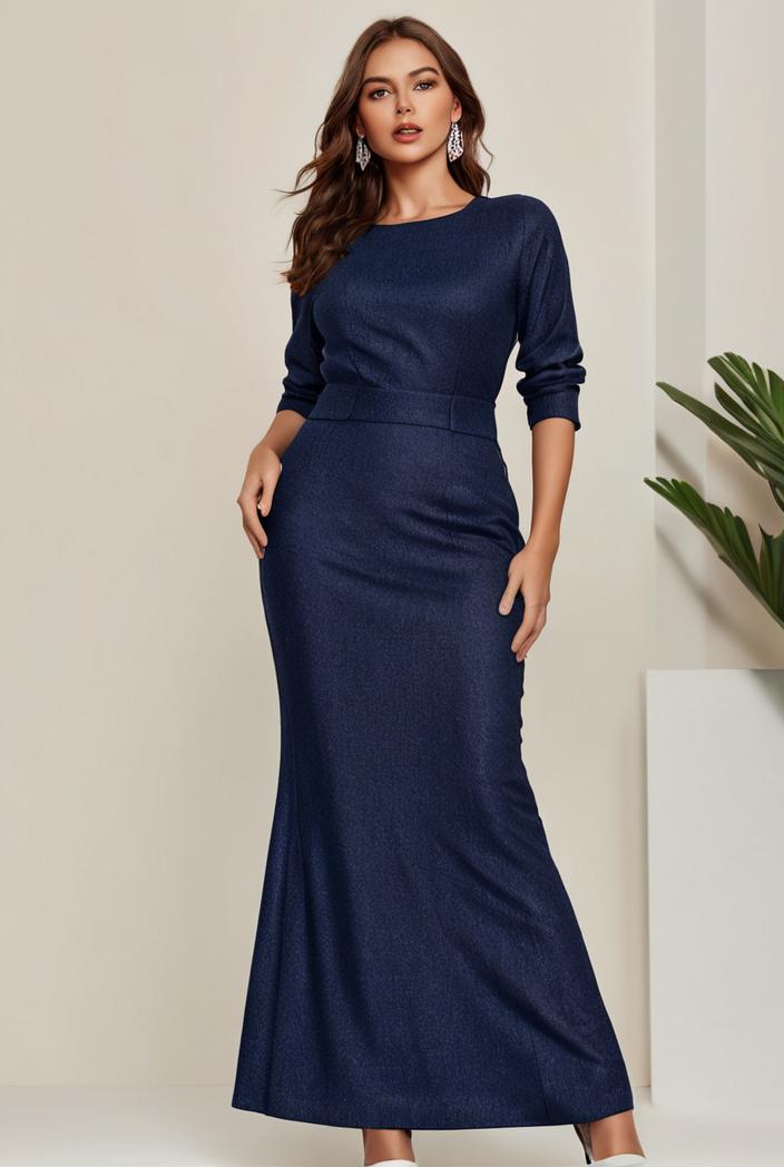 3 4 sleeve bodycon plunging back sequin evening dress 100043