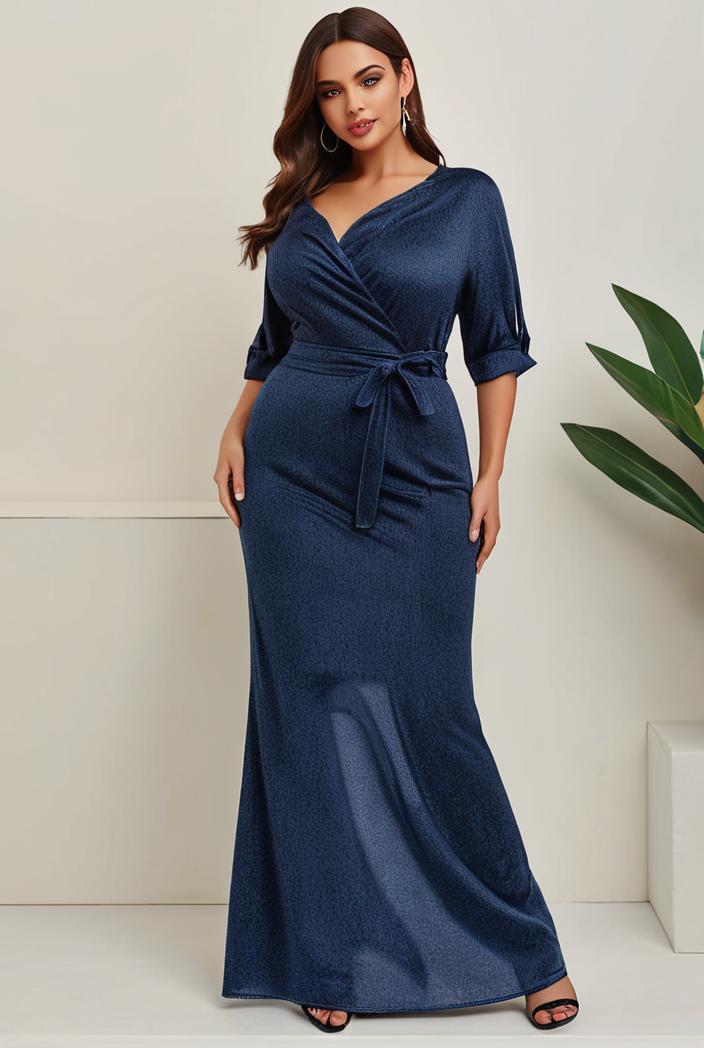 3 4 sleeve bodycon plunging back sequin evening dress 100045