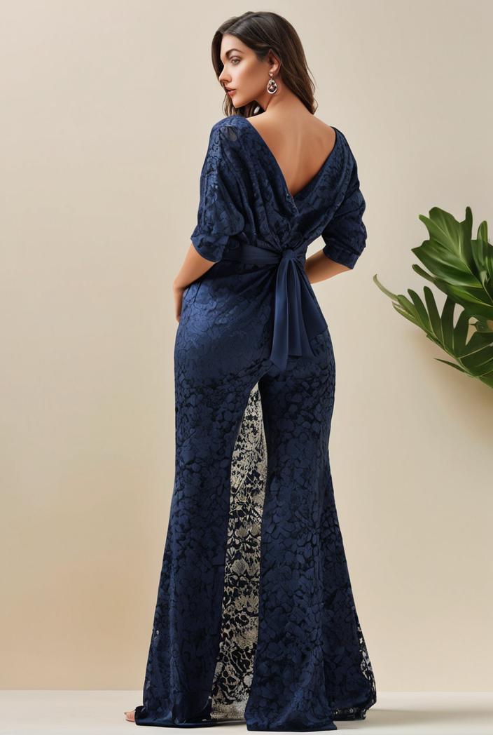 3 4 sleeve bodycon plunging back sequin evening dress 100057