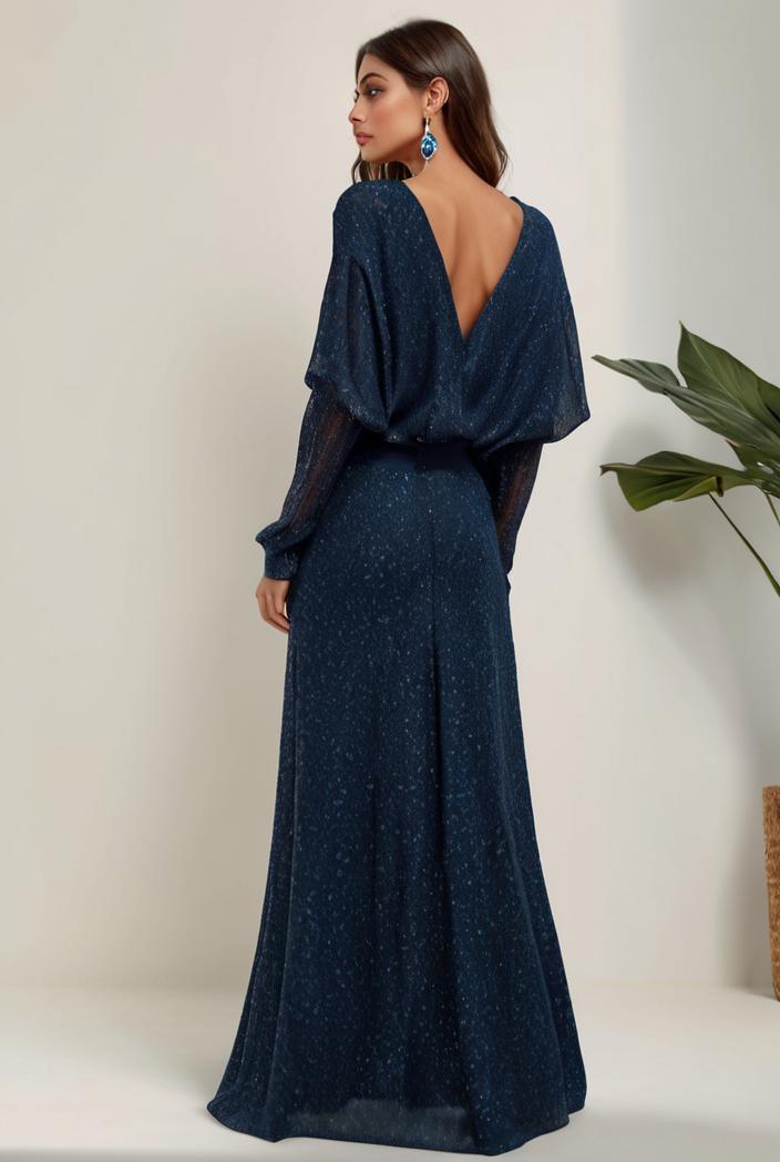 3 4 sleeve bodycon plunging back sequin evening dress 100064