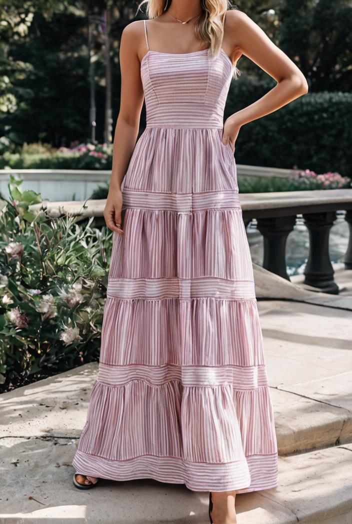 sling belted striped sleeveless dress 146354