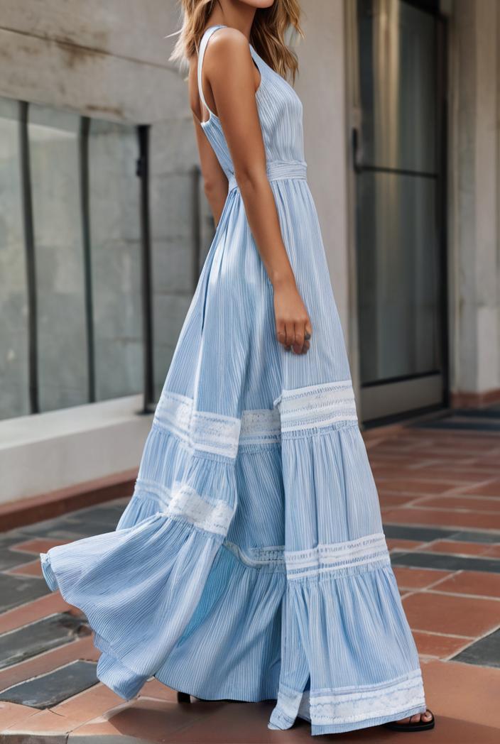 sling belted striped sleeveless dress 146362