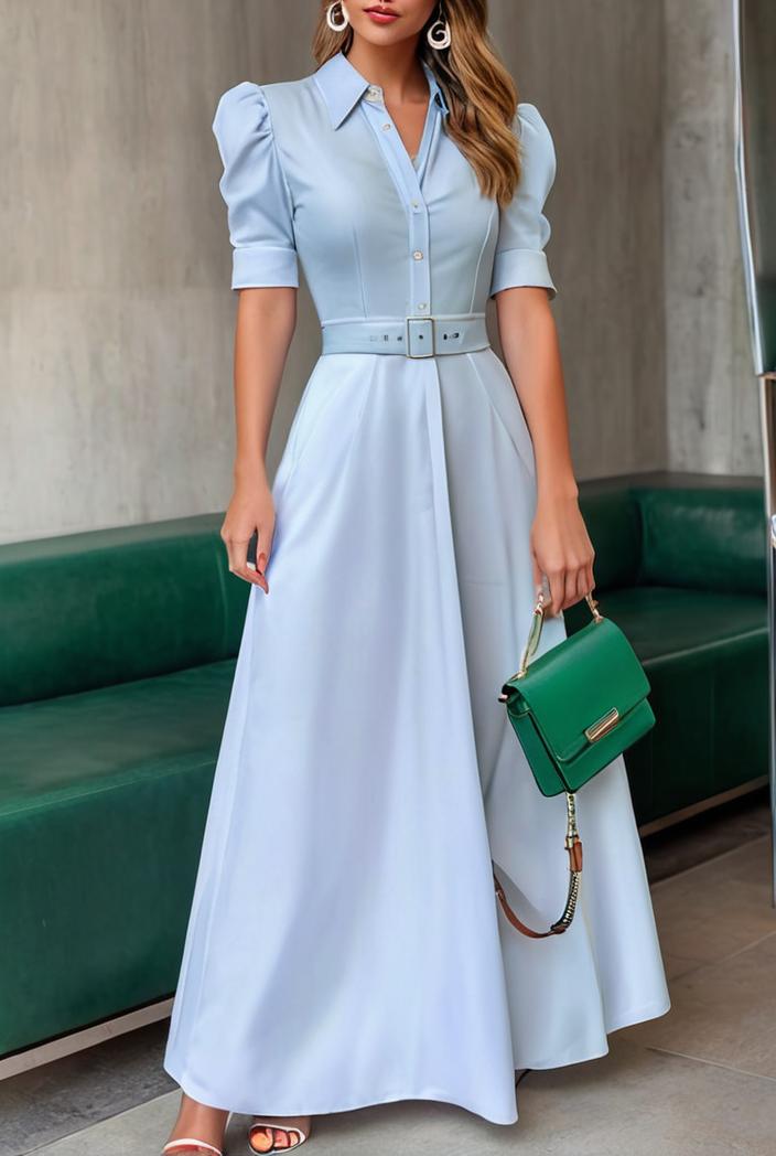 plain puff sleeve buttoned shirt dress 132667