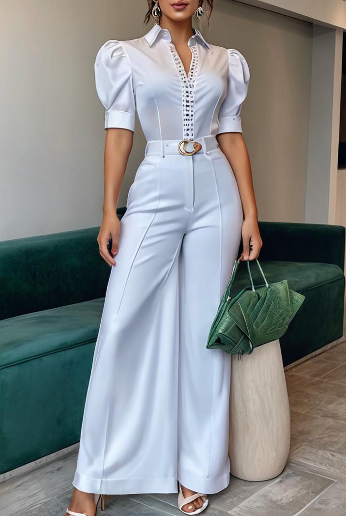 plain puff sleeve buttoned shirt dress 132669