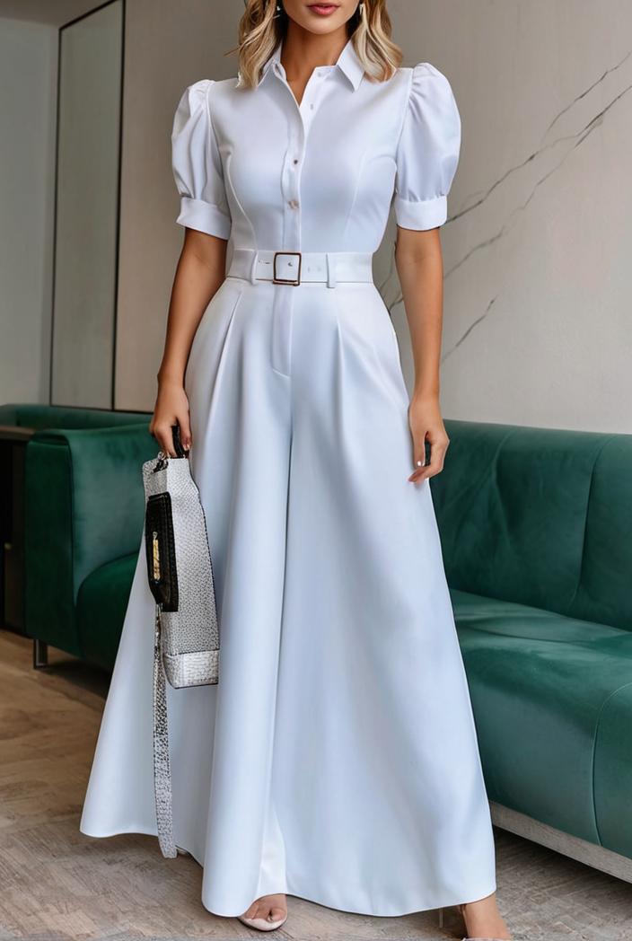 plain puff sleeve buttoned shirt dress 132685