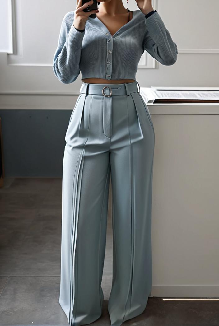 women s sets long sleeve cardigan slim buttoned casual two piece suit 125343