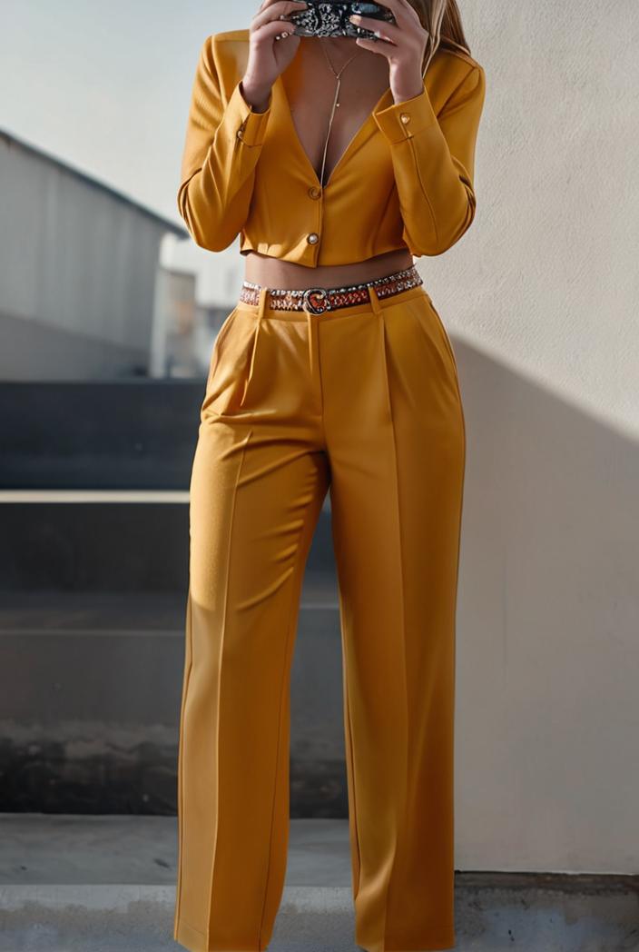 women s sets long sleeve cardigan slim buttoned casual two piece suit 125354