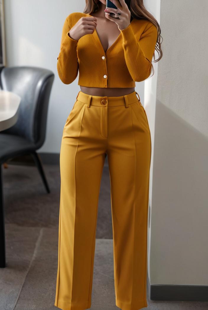 women s sets long sleeve cardigan slim buttoned casual two piece suit 125355