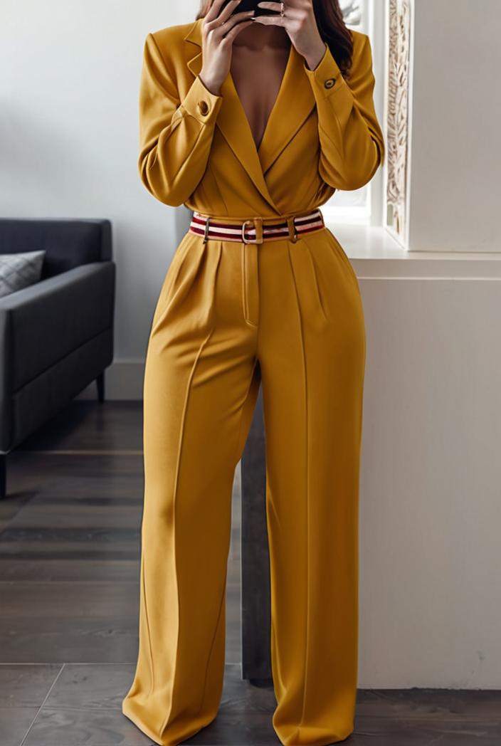 women s sets long sleeve cardigan slim buttoned casual two piece suit 125357
