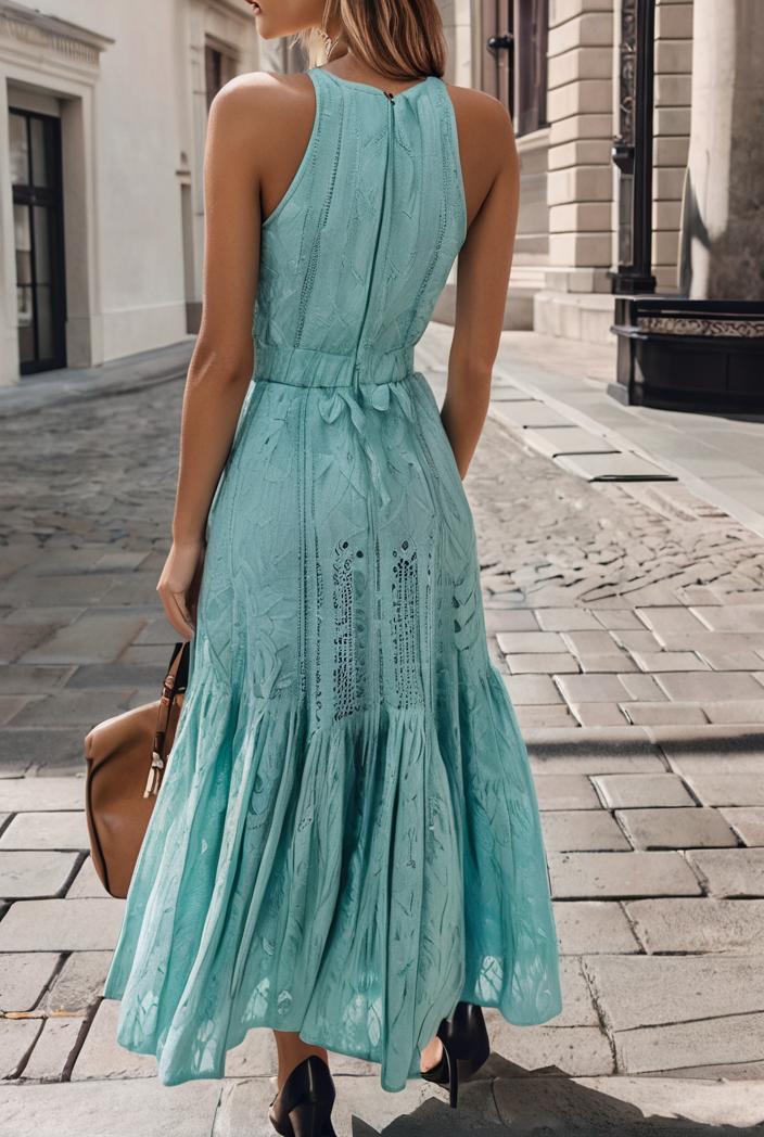 boho print halterneck sleeveless dress 128408