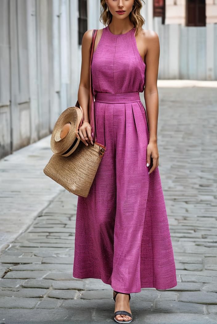 boho print halterneck sleeveless dress 128416