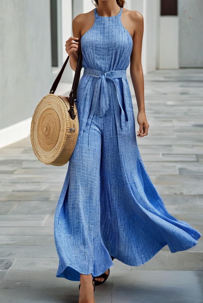 boho print halterneck sleeveless dress 128418