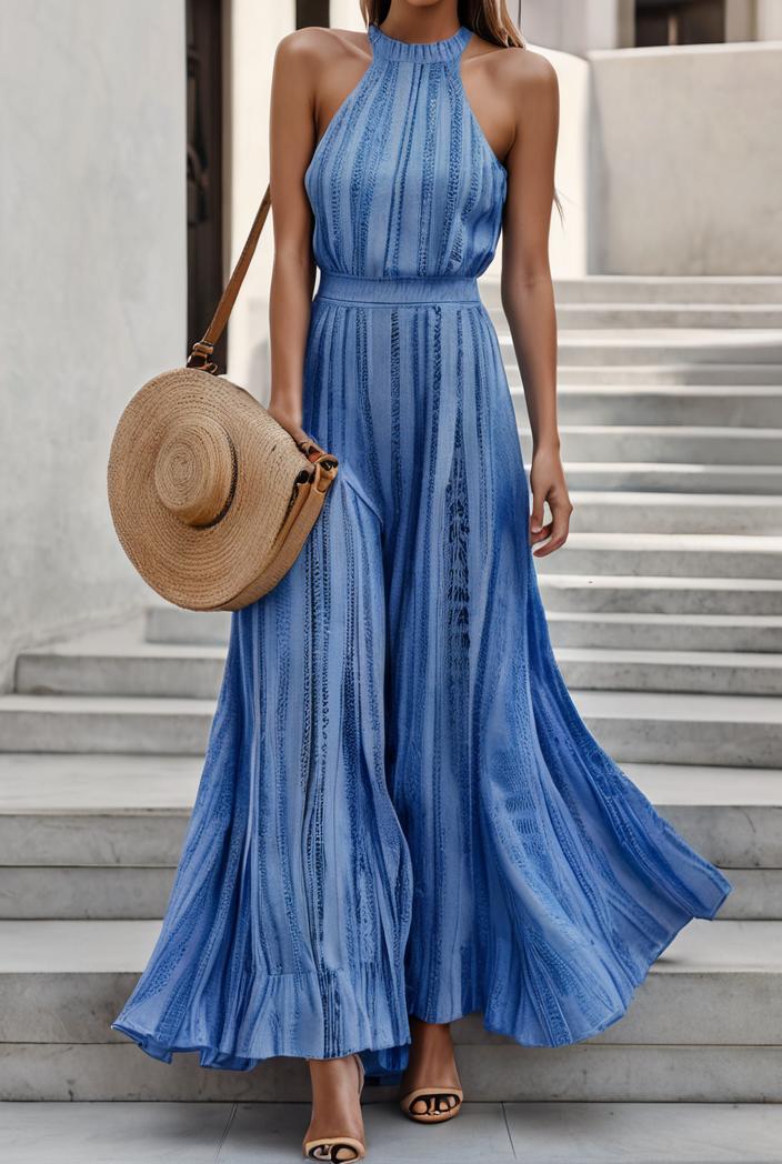 boho print halterneck sleeveless dress 128421