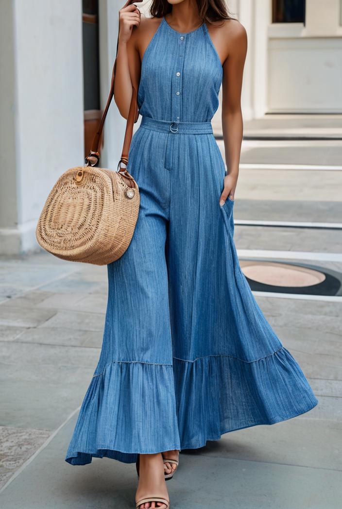 boho print halterneck sleeveless dress 128424