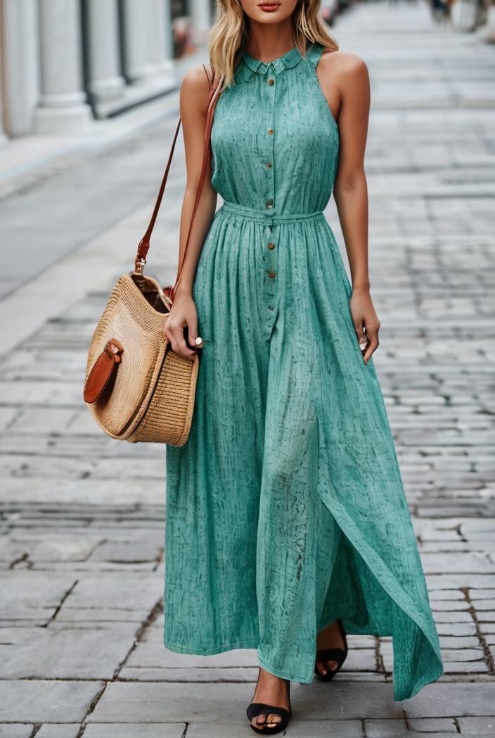 boho print halterneck sleeveless dress 128427