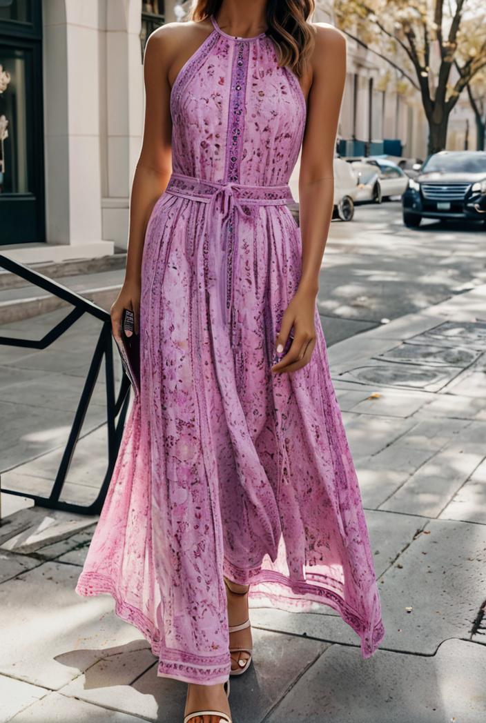 boho print halterneck sleeveless dress 128441