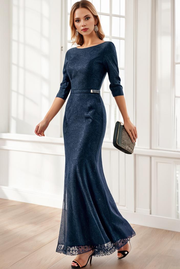3 4 sleeve bodycon plunging back sequin evening dress 120715